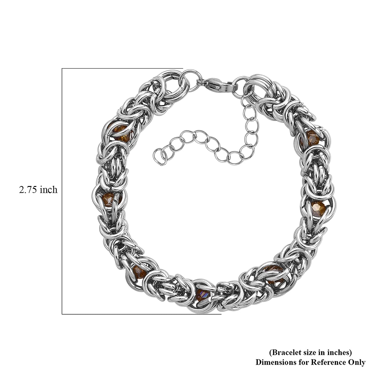 Champagne Magic Color Glass Interlock Weave Chain Bracelet in Stainless Steel (8-10In) image number 5