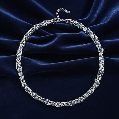 Blue Magic Color Glass Interlock Weave Chain Necklace in Stainless Steel (20-22 Inches)