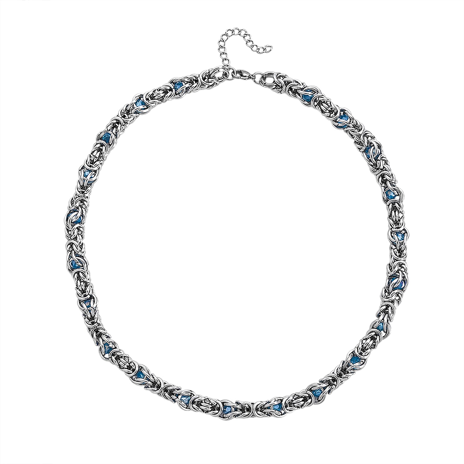 Blue Magic Color Glass Interlock Weave Chain Necklace in Stainless Steel (20-22 Inches)