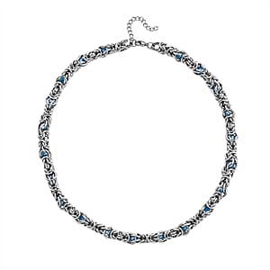 Blue Magic Color Glass Interlock Weave Chain Necklace in Stainless Steel (20-22 Inches)