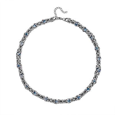 Blue Magic Color Glass Interlock Weave Chain Necklace in Stainless Steel (20-22 Inches)
