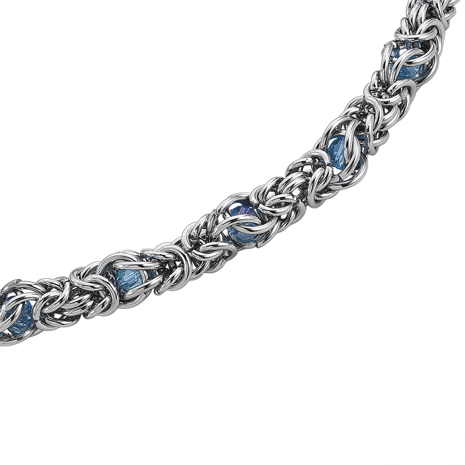 Blue Magic Color Glass Interlock Weave Chain Necklace in Stainless Steel (20-22 Inches)