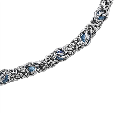 Blue Magic Color Glass Interlock Weave Chain Necklace in Stainless Steel (20-22 Inches)