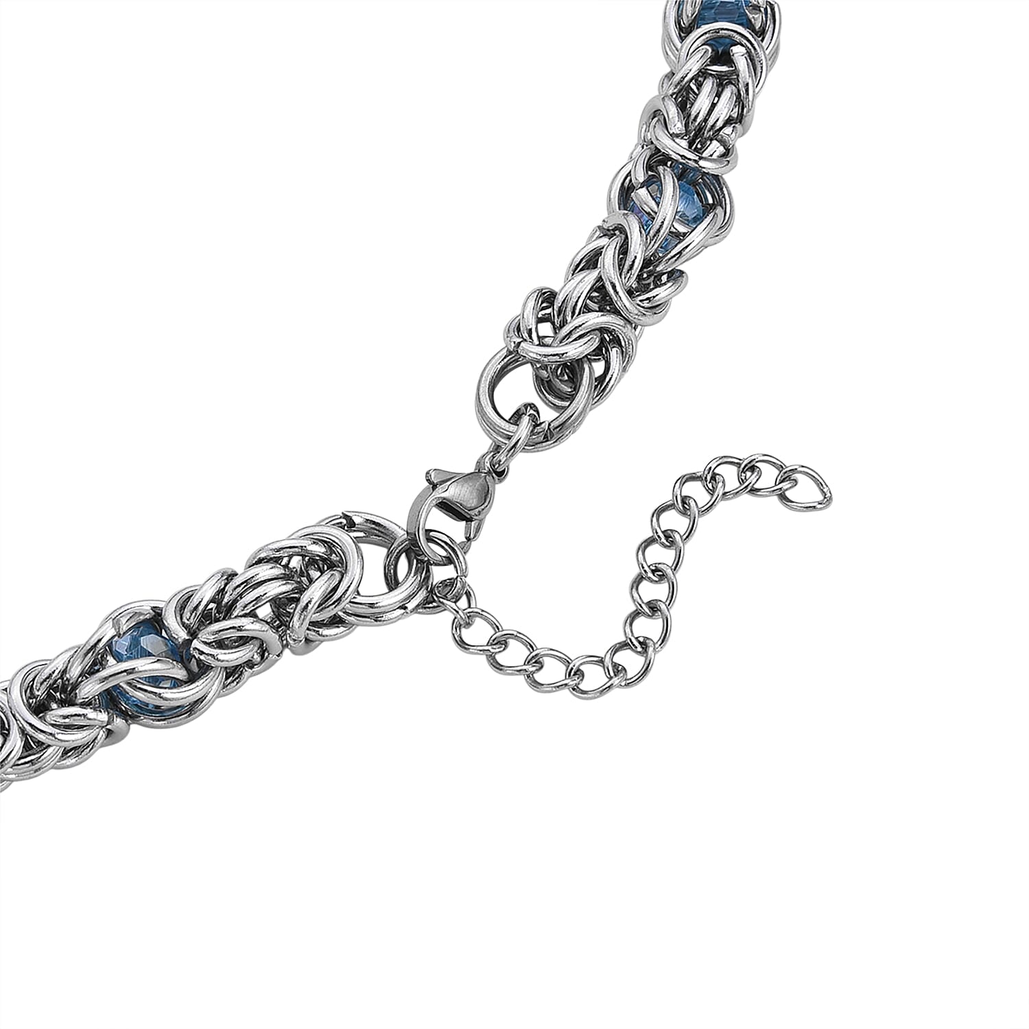 Blue Magic Color Glass Interlock Weave Chain Necklace in Stainless Steel (20-22 Inches)