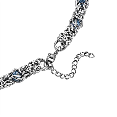 Blue Magic Color Glass Interlock Weave Chain Necklace in Stainless Steel (20-22 Inches)