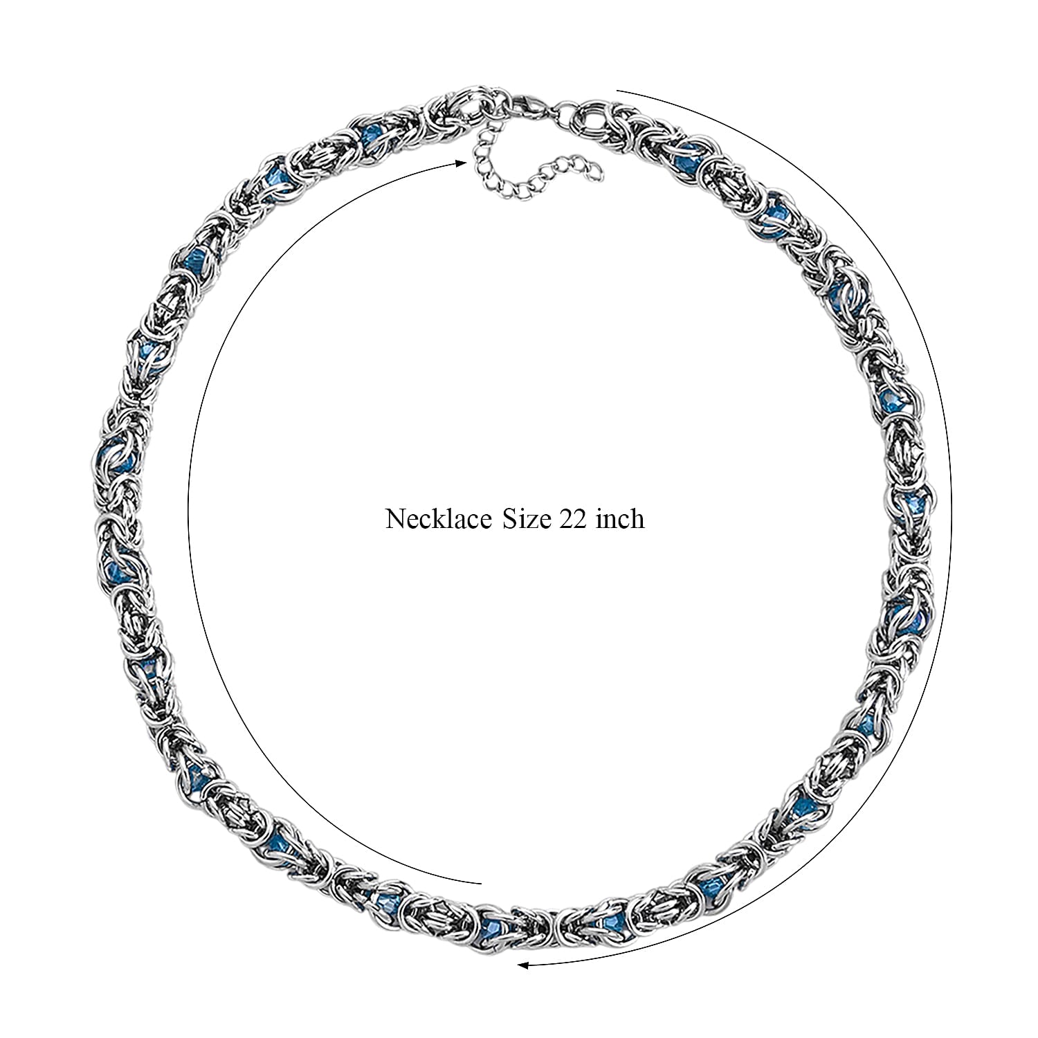 Blue Magic Color Glass Interlock Weave Chain Necklace in Stainless Steel (20-22 Inches)