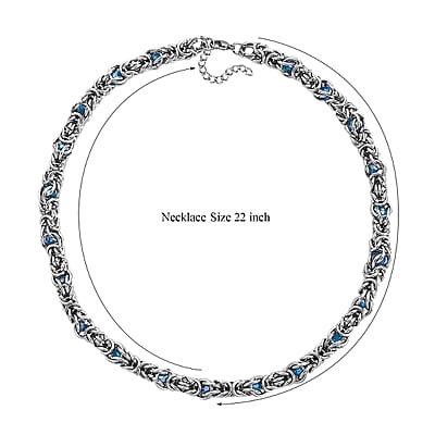 Blue Magic Color Glass Interlock Weave Chain Necklace in Stainless Steel (20-22 Inches)