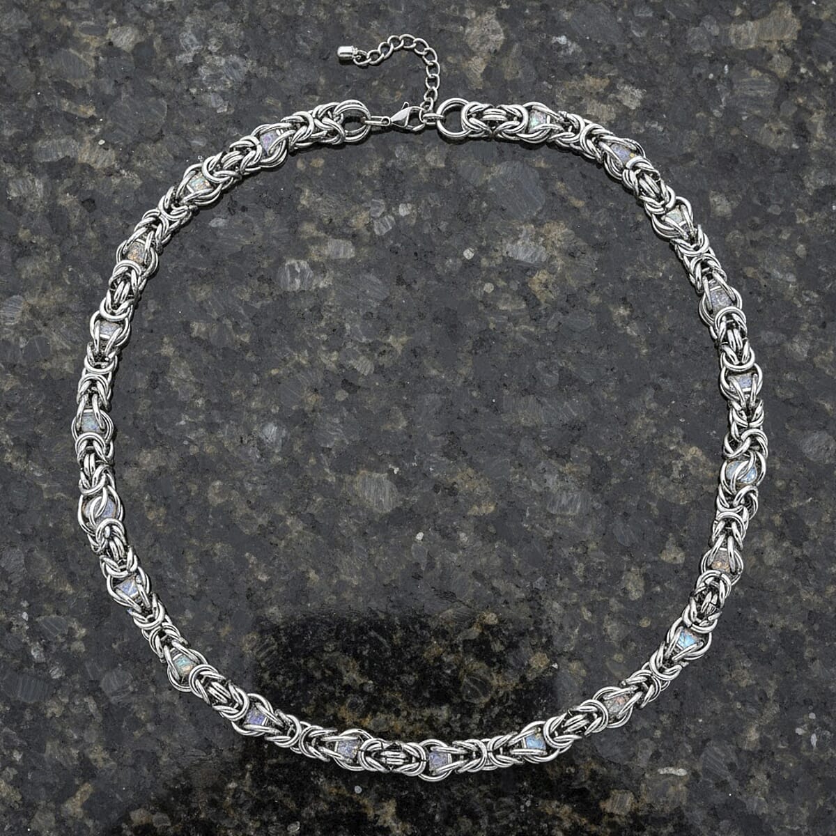 White Magic Color Glass Interlock Weave Chain Necklace in Stainless Steel 20-22 Inches image number 1