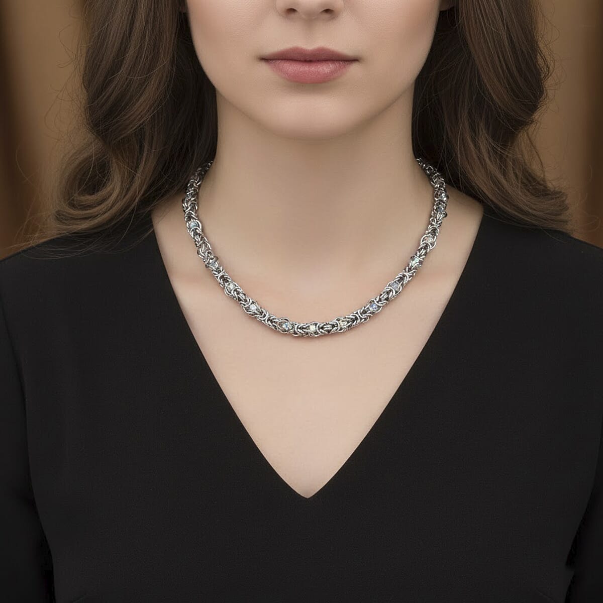 White Magic Color Glass Interlock Weave Chain Necklace in Stainless Steel 20-22 Inches image number 2