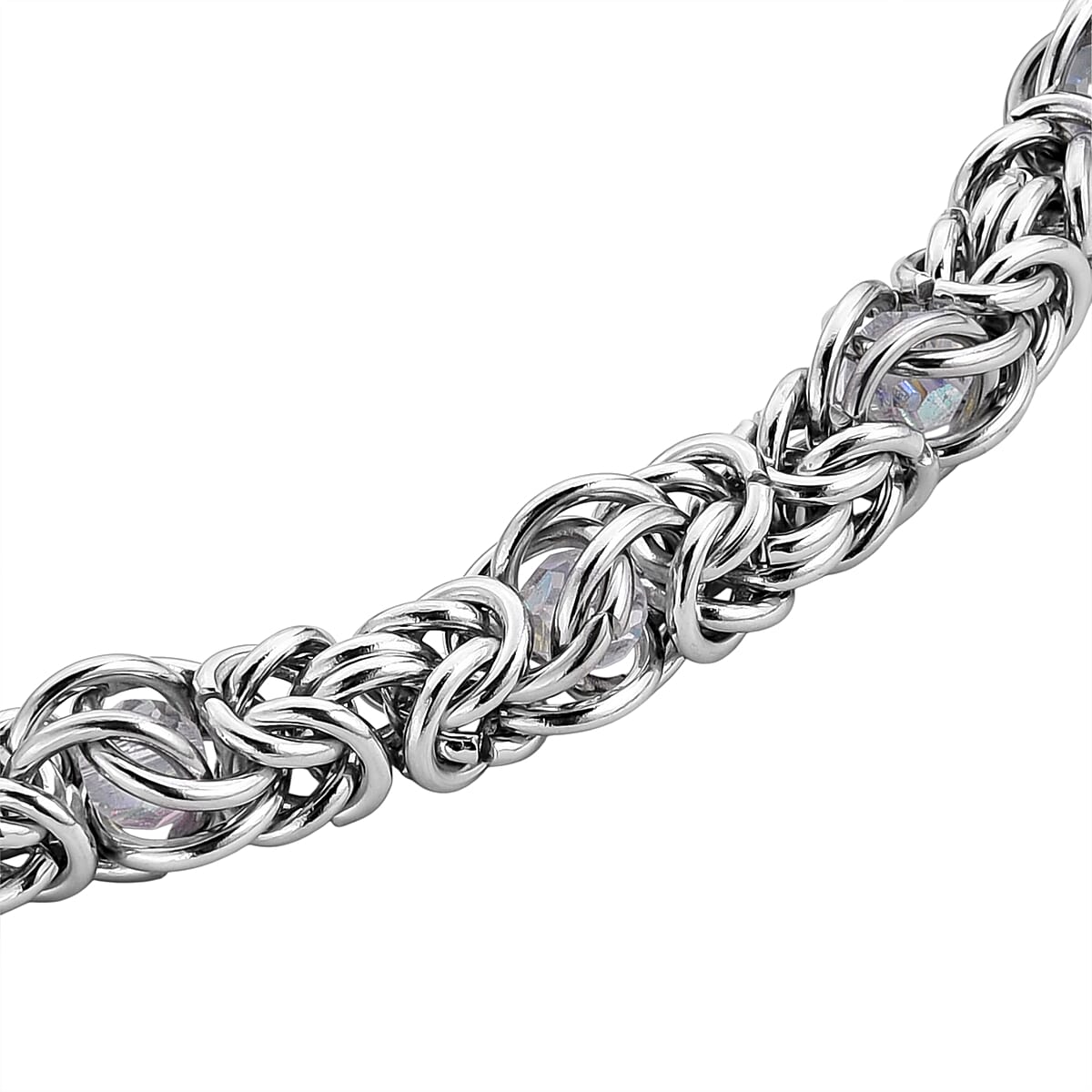 White Magic Color Glass Interlock Weave Chain Necklace in Stainless Steel 20-22 Inches image number 4