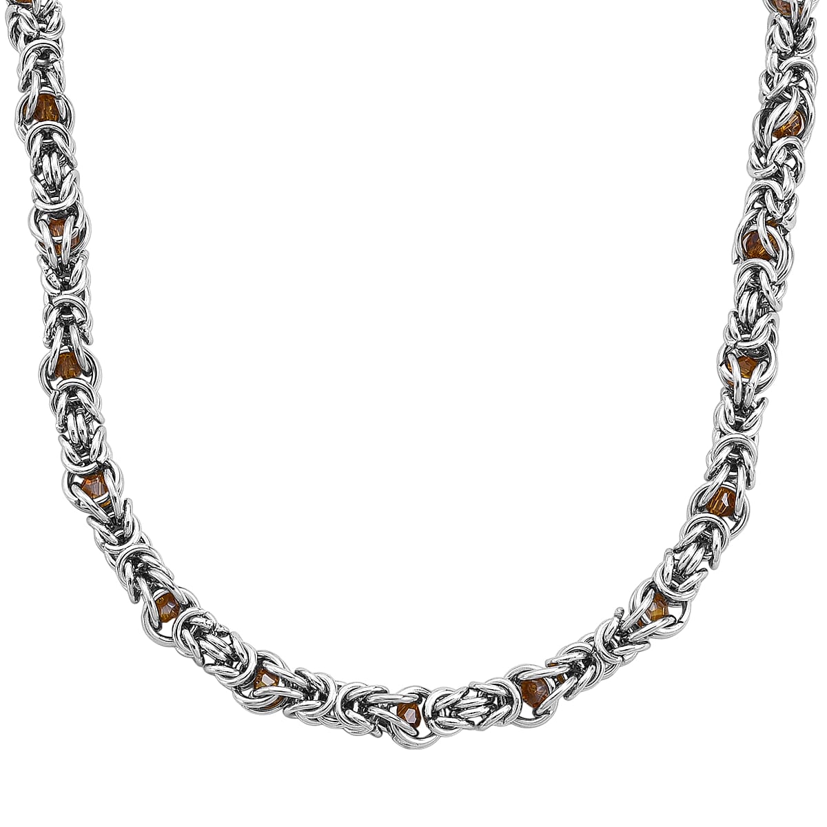 Champagne Magic Color Glass Interlock Weave Chain Necklace in Stainless Steel 20-22 Inches image number 0