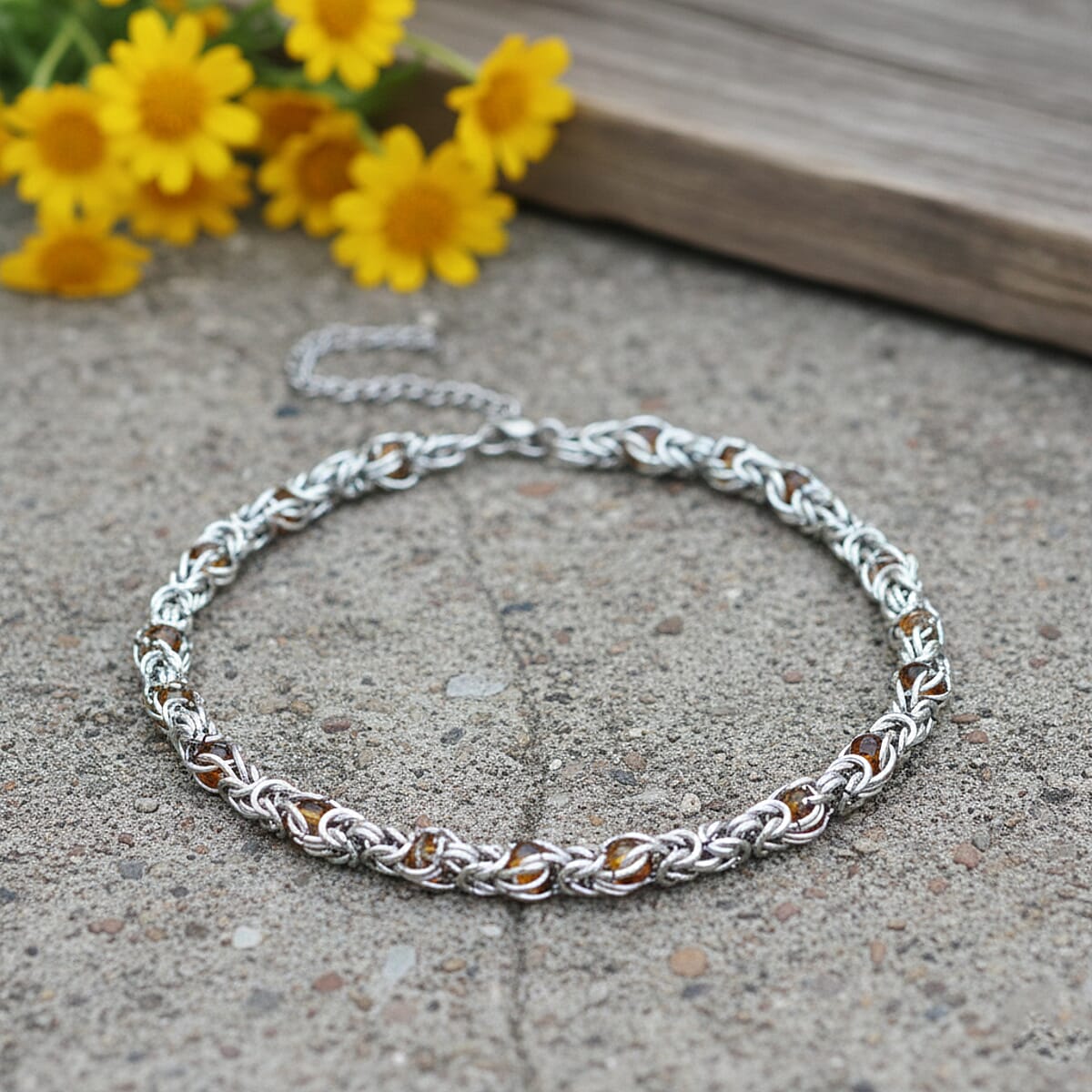 Champagne Magic Color Glass Interlock Weave Chain Necklace in Stainless Steel 20-22 Inches image number 1