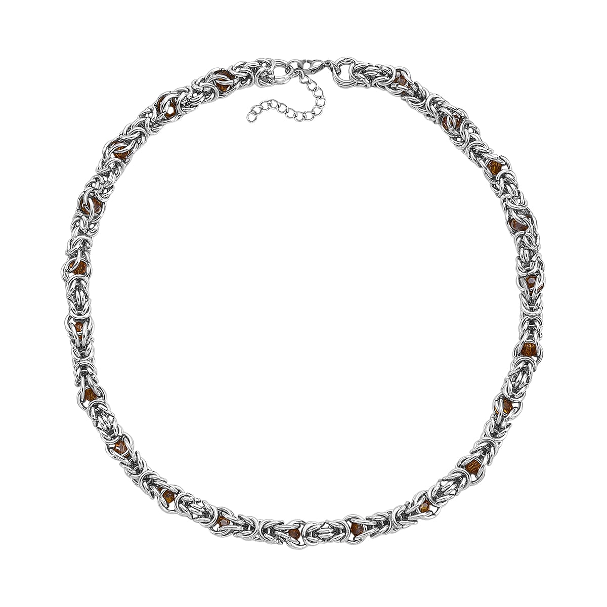 Champagne Magic Color Glass Interlock Weave Chain Necklace in Stainless Steel 20-22 Inches image number 3