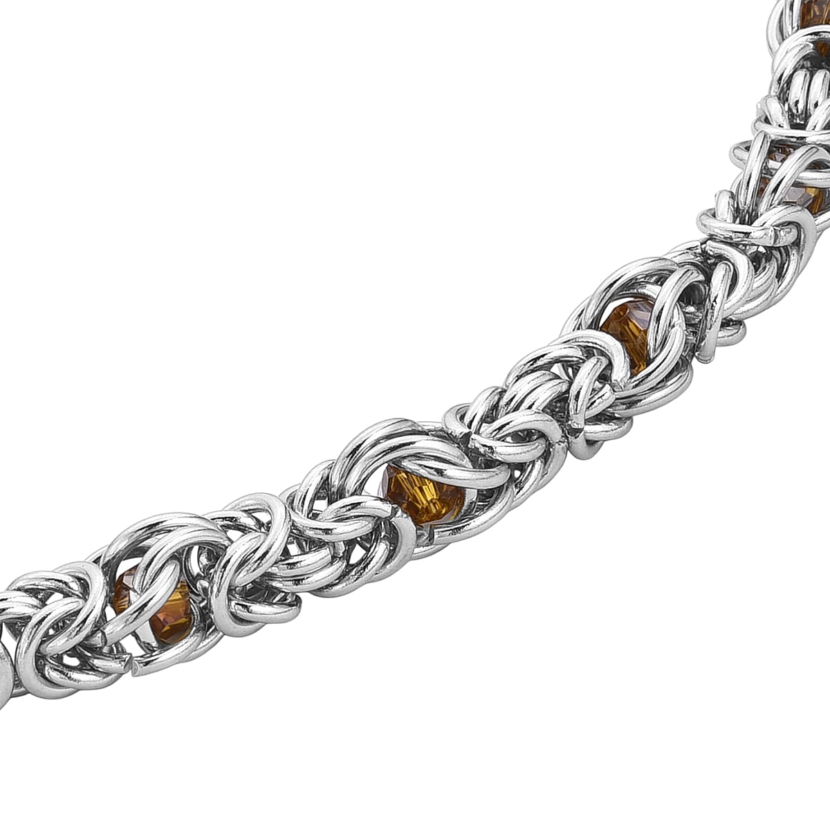 Champagne Magic Color Glass Interlock Weave Chain Necklace in Stainless Steel 20-22 Inches image number 4