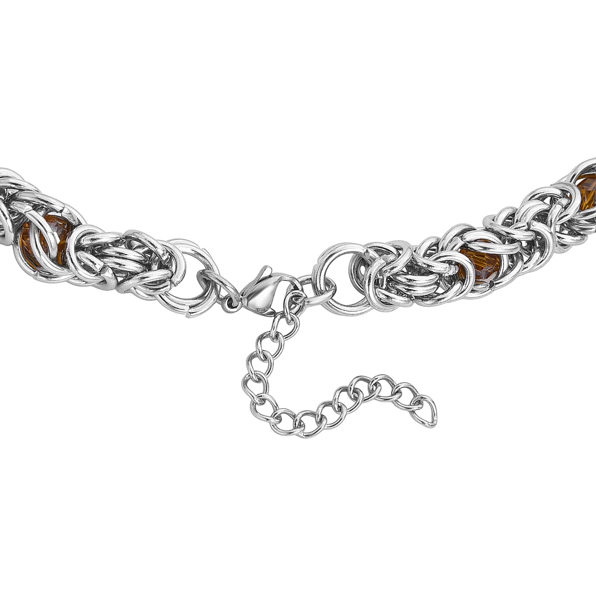 Champagne Magic Color Glass Interlock Weave Chain Necklace in Stainless Steel 20-22 Inches image number 5