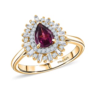 D'Joy AAA Radiant Ember Garnet and White Zircon 1.60 ctw Ring in 18K Vermeil Yellow Gold Over Sterling Silver (Size 10.0)