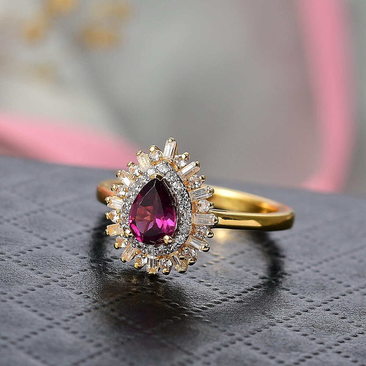 D'Joy AAA Radiant Ember Garnet and White Zircon 1.60 ctw Ring in 18K Vermeil Yellow Gold Over Sterling Silver (Size 10.0) image number 1