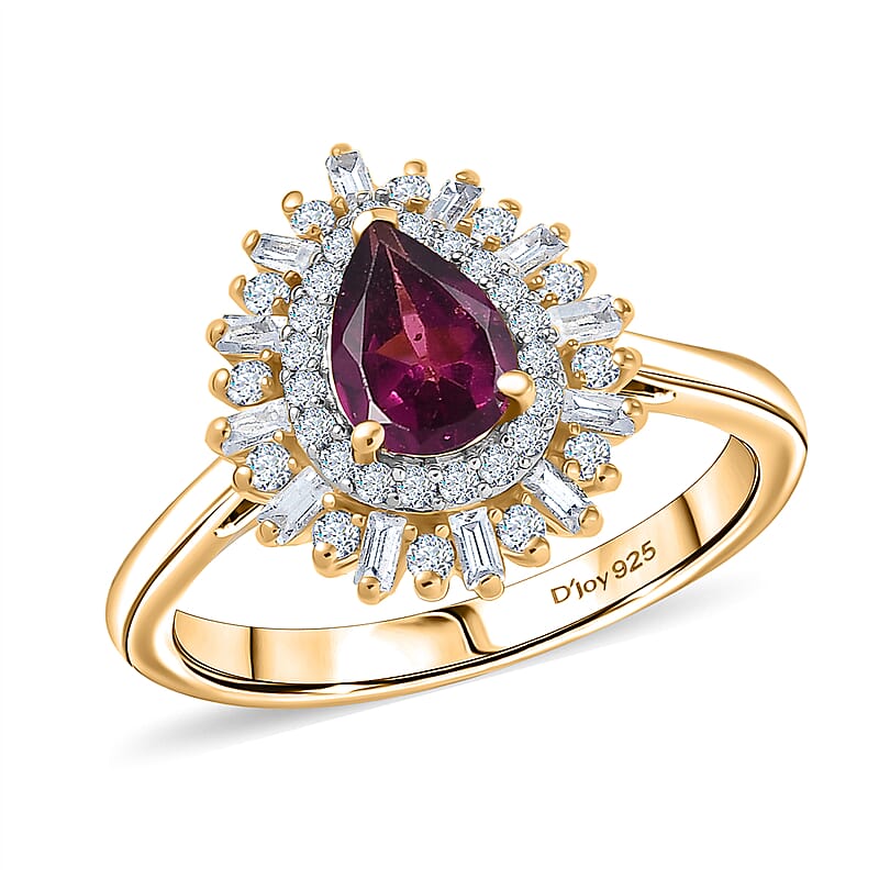 D'Joy AAA Radiant Ember Garnet and White Zircon 1.60 ctw Ring in 18K Vermeil Yellow Gold Over Sterling Silver (Size 7.0)