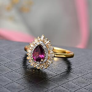D'Joy AAA Radiant Ember Garnet and White Zircon 1.60 ctw Ring in 18K Vermeil Yellow Gold Over Sterling Silver (Size 7.0)
