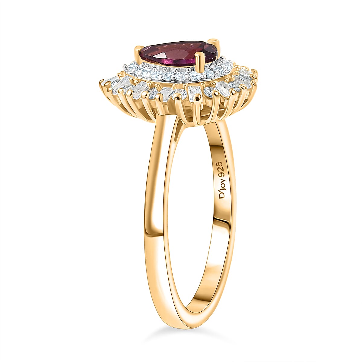 D'Joy AAA Radiant Ember Garnet and White Zircon 1.60 ctw Ring in 18K Vermeil Yellow Gold Over Sterling Silver (Size 7.0) image number 3