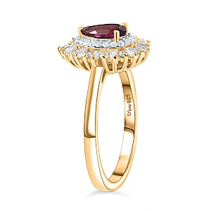 D'Joy AAA Radiant Ember Garnet and White Zircon 1.60 ctw Ring in 18K Vermeil Yellow Gold Over Sterling Silver (Size 7.0)