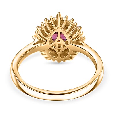 D'Joy AAA Radiant Ember Garnet and White Zircon 1.60 ctw Ring in 18K Vermeil Yellow Gold Over Sterling Silver (Size 7.0)