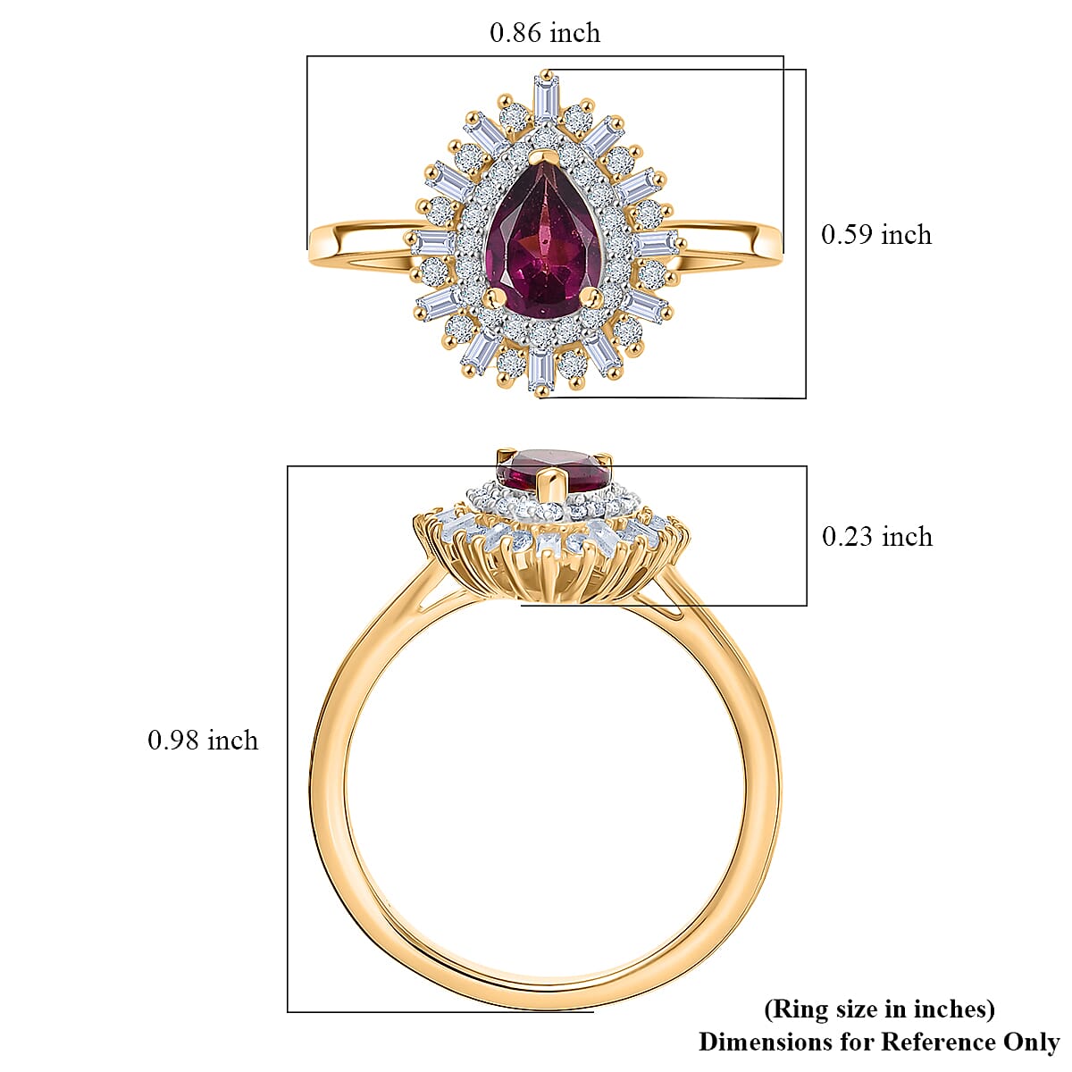 D'Joy AAA Radiant Ember Garnet and White Zircon 1.60 ctw Ring in 18K Vermeil Yellow Gold Over Sterling Silver (Size 7.0) image number 5