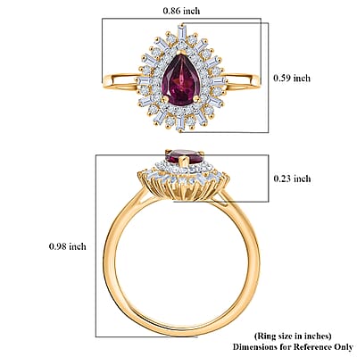 D'Joy AAA Radiant Ember Garnet and White Zircon 1.60 ctw Ring in 18K Vermeil Yellow Gold Over Sterling Silver (Size 7.0)