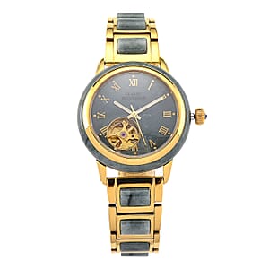 Classic Succession Olmec Jadeite Japanese Movement Watch in ION Plated YG Stainless Steel 80.00 ctw