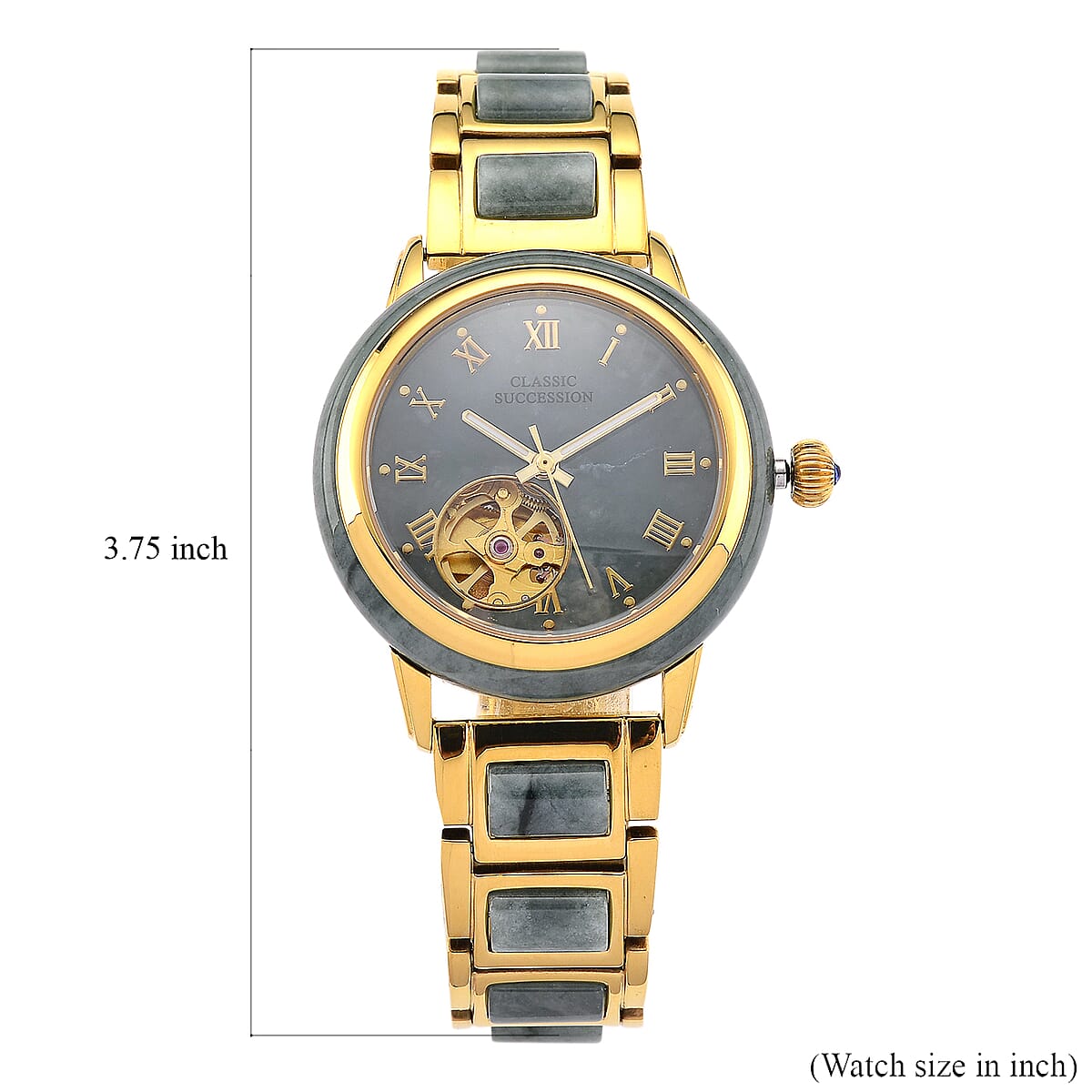 Classic Succession Olmec Jadeite Japanese Movement Watch in ION Plated YG Stainless Steel 80.00 ctw image number 7