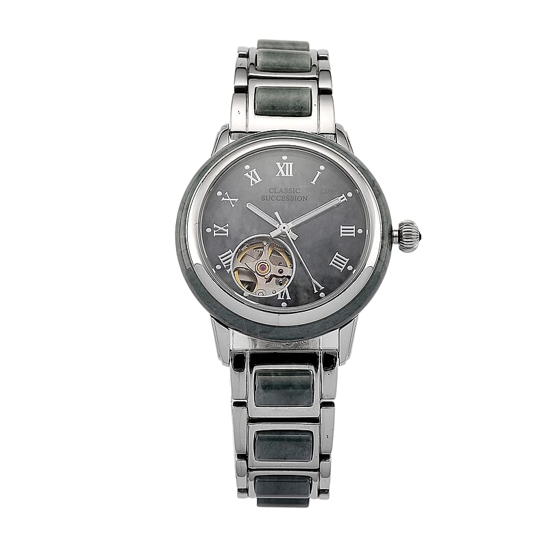 Classic Succession Olmec Jadeite Japanese Movement Watch in Stainless Steel 80.00 ctw