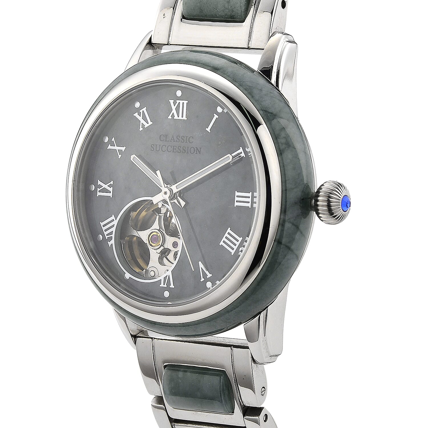 Classic Succession Olmec Jadeite Japanese Movement Watch in Stainless Steel 80.00 ctw
