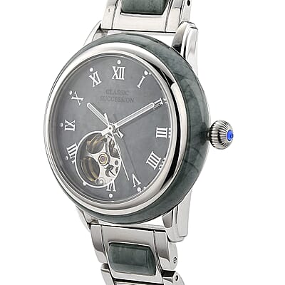Classic Succession Olmec Jadeite Japanese Movement Watch in Stainless Steel 80.00 ctw