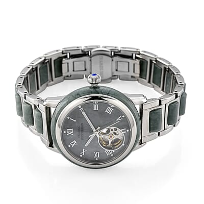 Classic Succession Olmec Jadeite Japanese Movement Watch in Stainless Steel 80.00 ctw