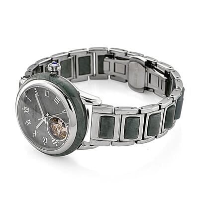 Classic Succession Olmec Jadeite Japanese Movement Watch in Stainless Steel 80.00 ctw