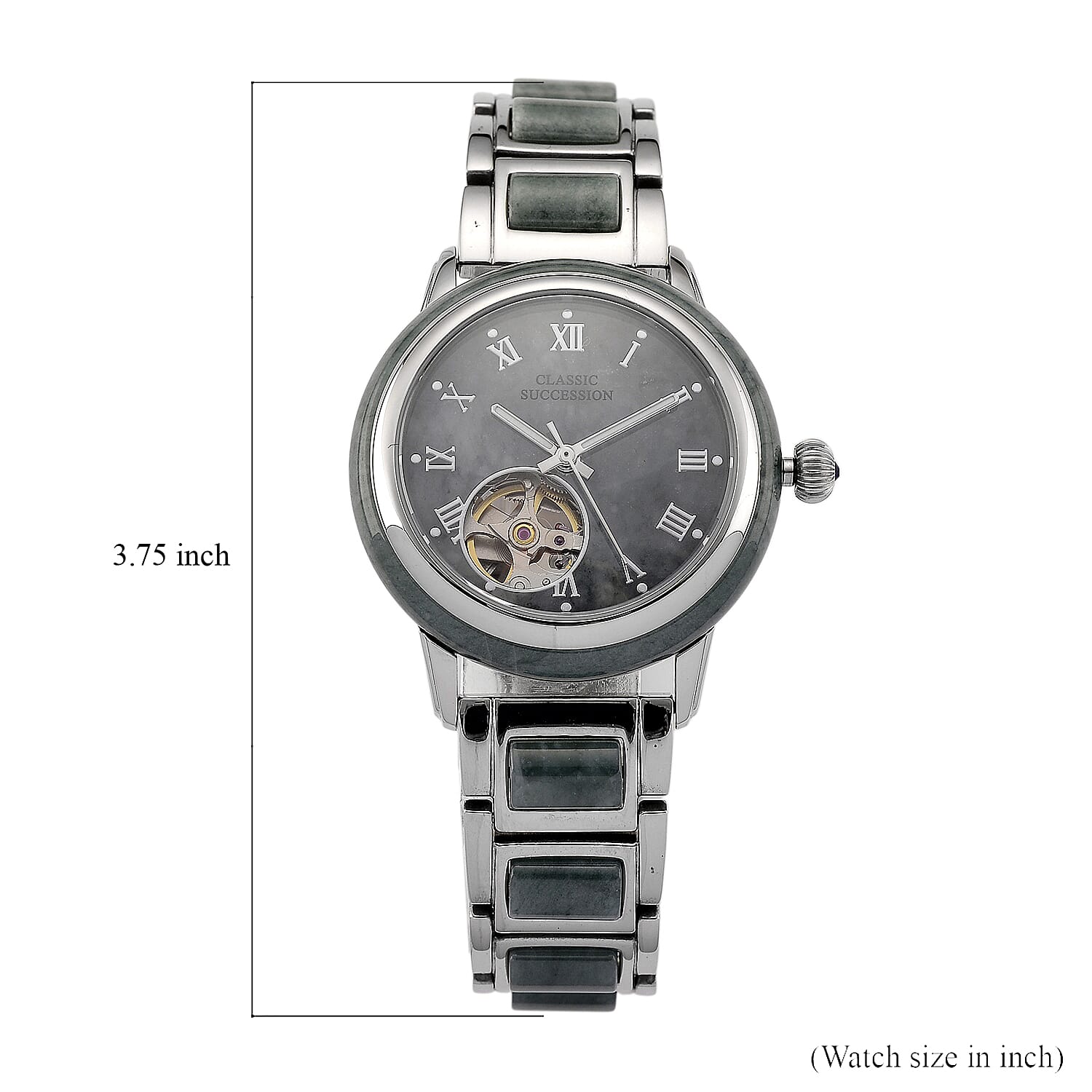 Classic Succession Olmec Jadeite Japanese Movement Watch in Stainless Steel 80.00 ctw