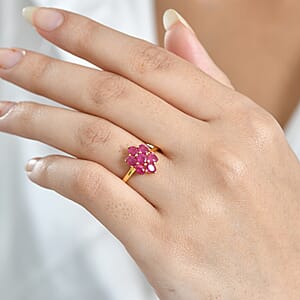 EverTrue Niassa Ruby Floral Ring in 18K YG Plated 2.00 ctw (Size 10.0)