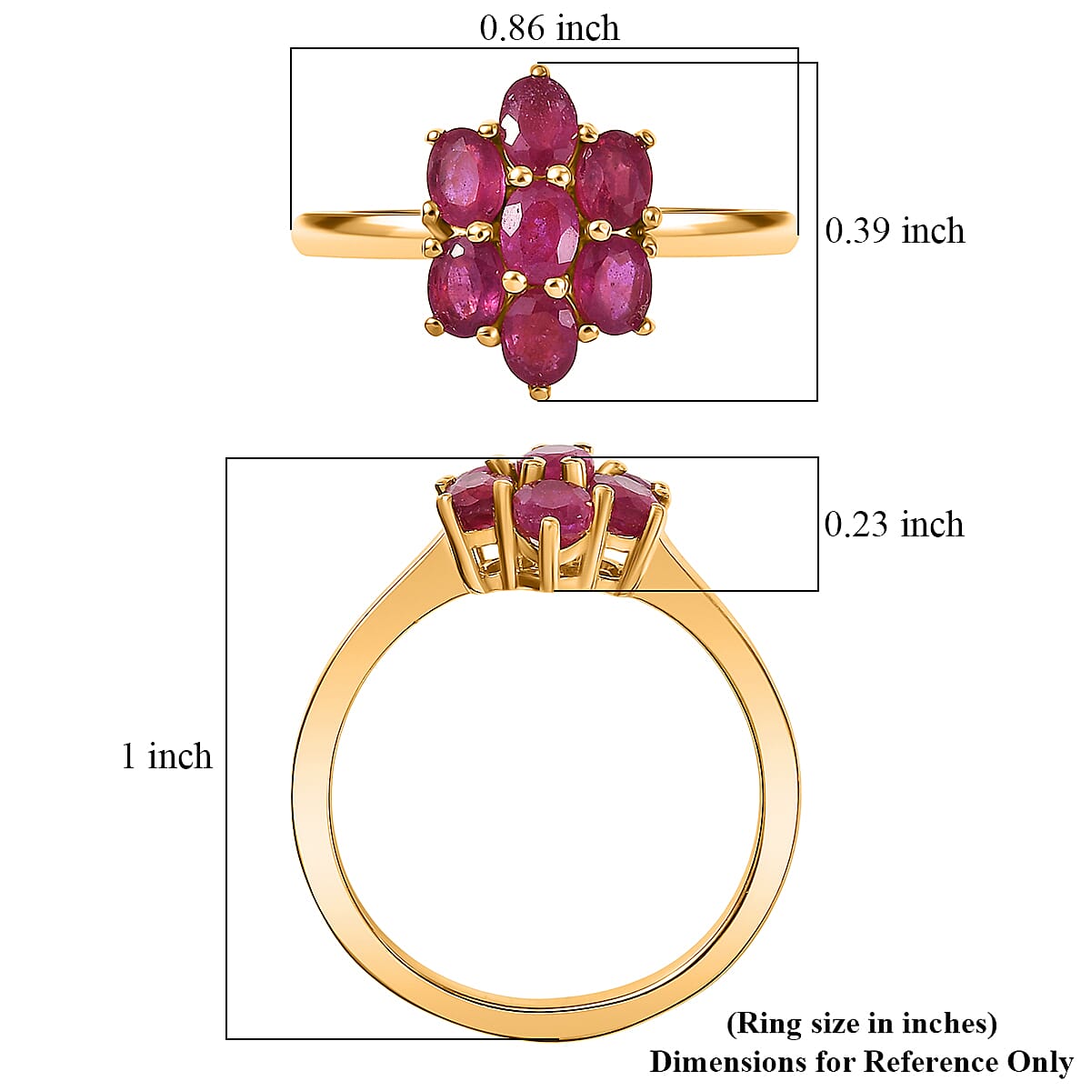 EverTrue Niassa Ruby Floral Ring in 18K YG Plated 2.00 ctw (Size 10.0)