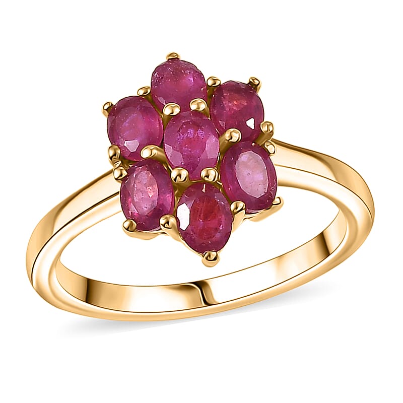 EverTrue Niassa Ruby Floral Ring in 18K YG Plated 2.00 ctw (Size 9.0)