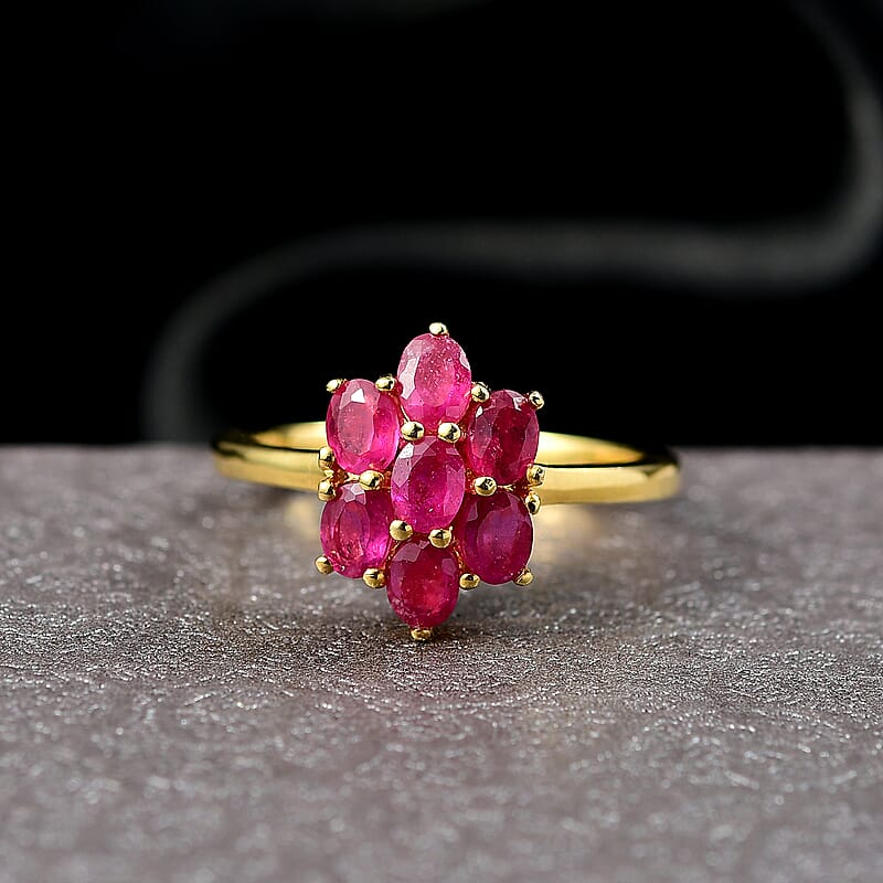 EverTrue Niassa Ruby Floral Ring in 18K YG Plated 2.00 ctw (Size 9.0)