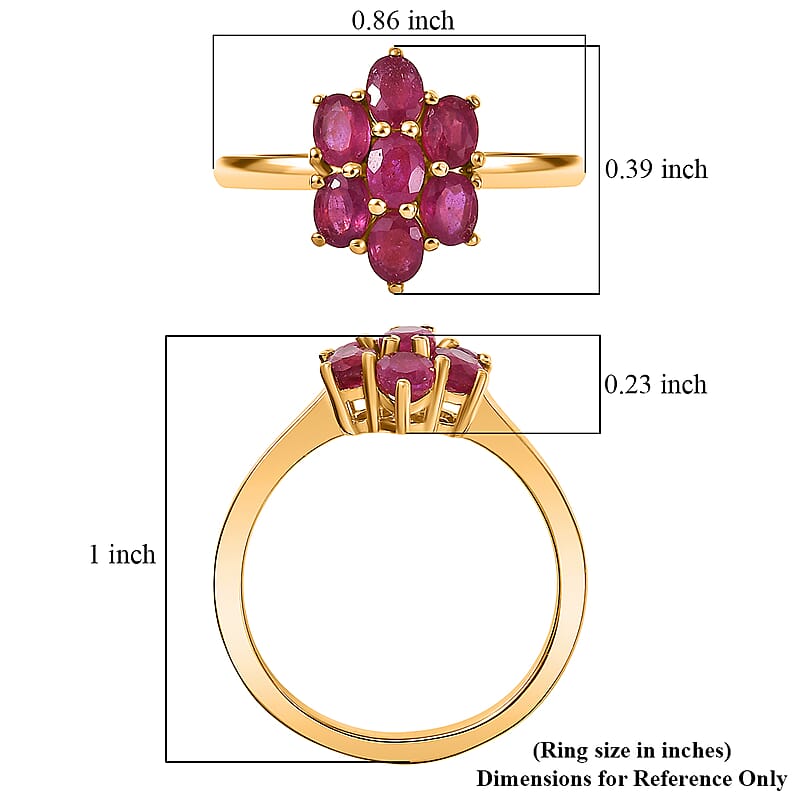 EverTrue Niassa Ruby Floral Ring in 18K YG Plated 2.00 ctw (Size 9.0)