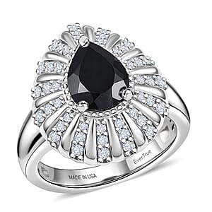 EverTrue Thai Black Spinel and White Zircon 2.75 ctw Midnight Crown Ring in Platinum Bond (Size 10.0)
