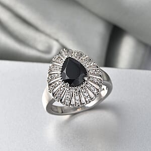 EverTrue Thai Black Spinel and White Zircon 2.75 ctw Midnight Crown Ring in Platinum Bond (Size 10.0)