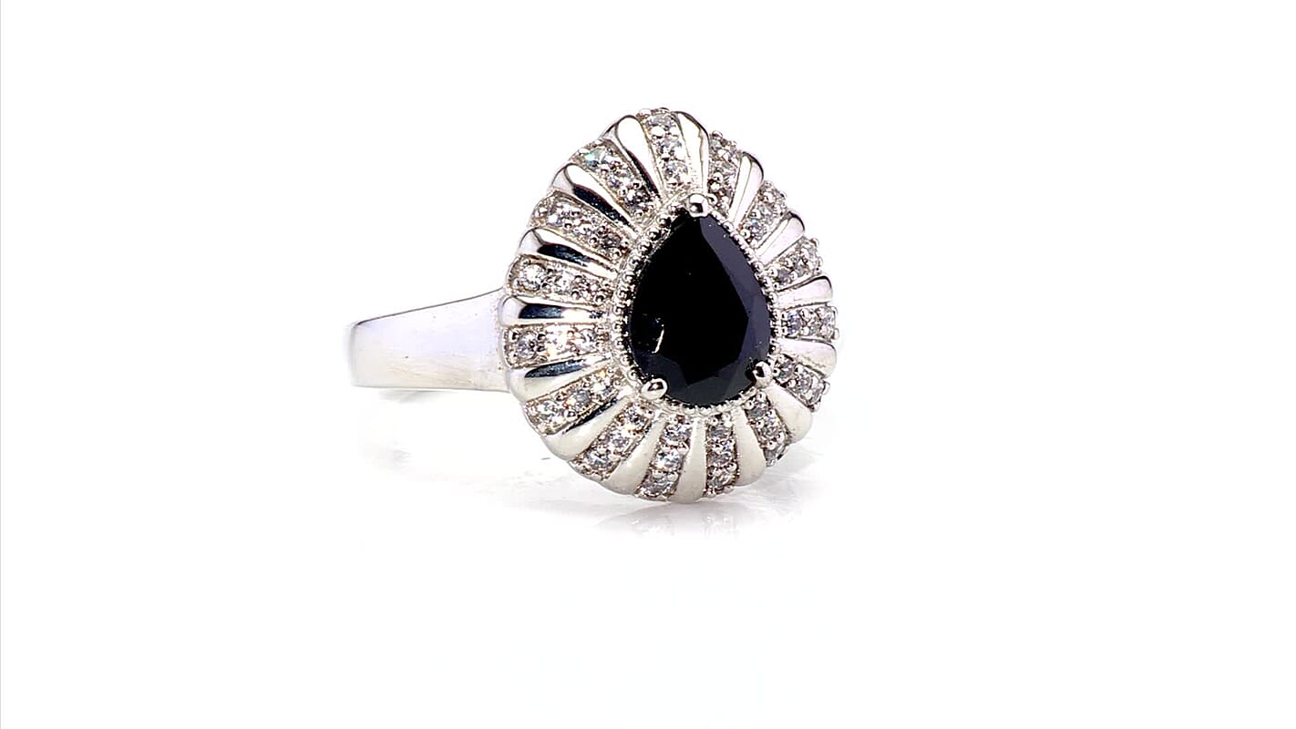 EverTrue Thai Black Spinel, White Zircon Midnight Crown Ring in Platinum Bond (Size 10.0) 2.75 ctw