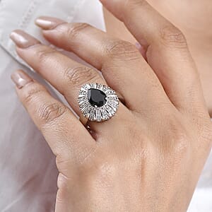 EverTrue Thai Black Spinel and White Zircon 2.75 ctw Midnight Crown Ring in Platinum Bond (Size 10.0)