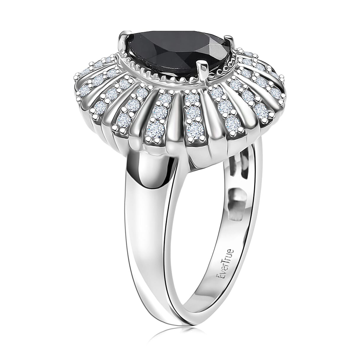EverTrue Thai Black Spinel and White Zircon 2.75 ctw Midnight Crown Ring in Platinum Bond (Size 10.0) image number 3
