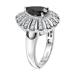 EverTrue Thai Black Spinel and White Zircon 2.75 ctw Midnight Crown Ring in Platinum Bond (Size 10.0)