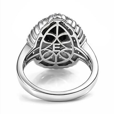 EverTrue Thai Black Spinel and White Zircon 2.75 ctw Midnight Crown Ring in Platinum Bond (Size 10.0)
