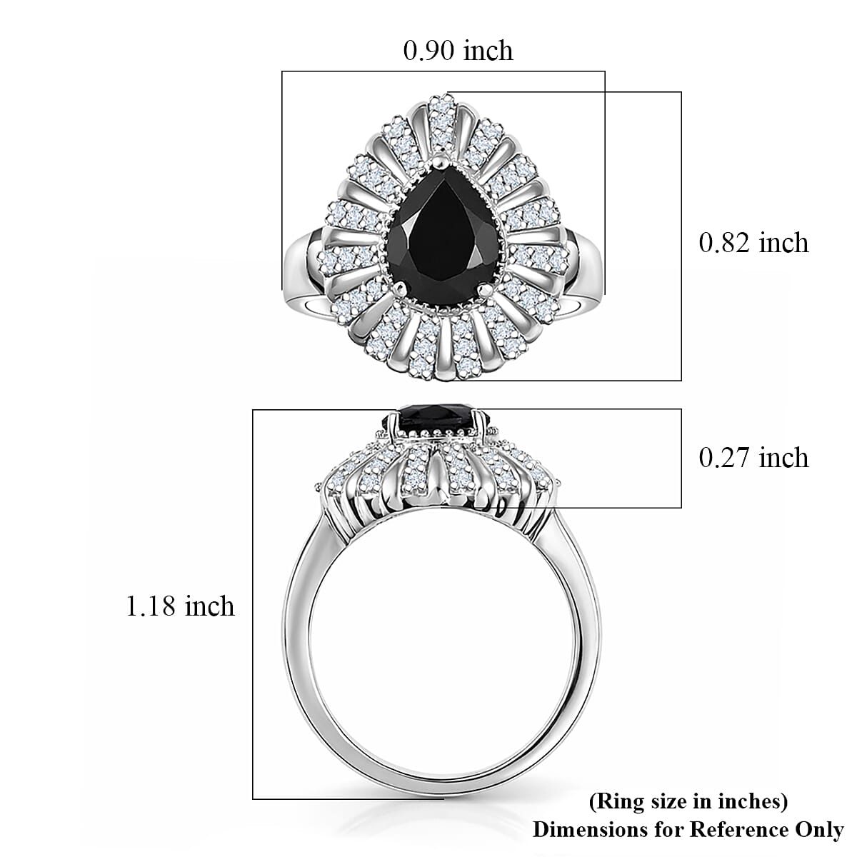 EverTrue Thai Black Spinel and White Zircon 2.75 ctw Midnight Crown Ring in Platinum Bond (Size 10.0) image number 5