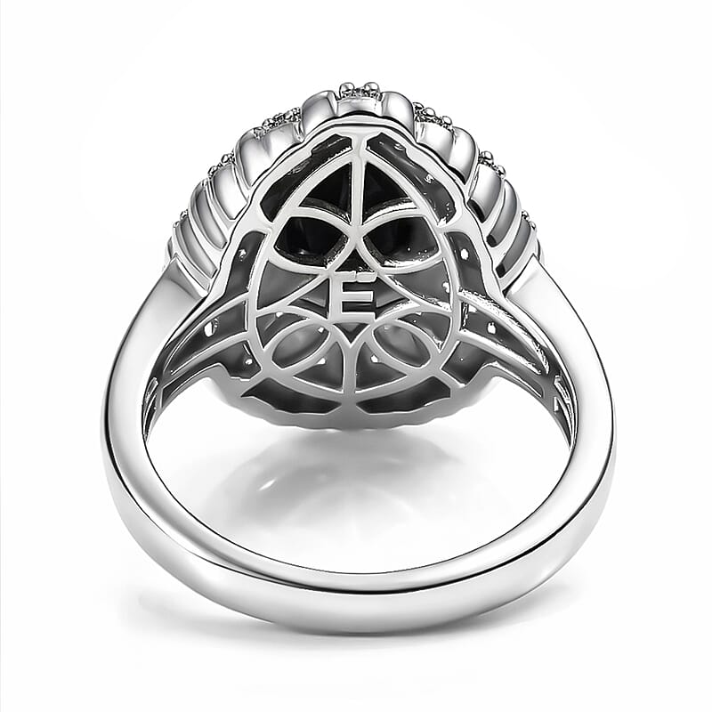 EverTrue Thai Black Spinel and White Zircon 2.75 ctw Midnight Crown Ring in Platinum Bond (Size 5.0)